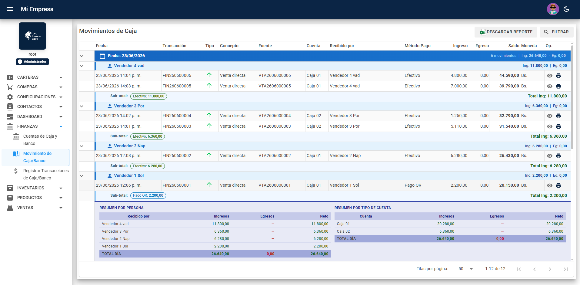 Captura de pantalla de LeoBusinessCore en escritorio 2